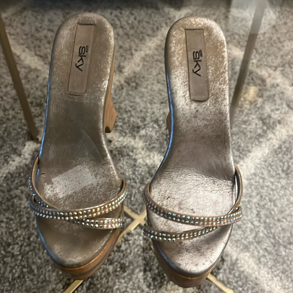 Vintage Sky retro wooden platform wedge heels